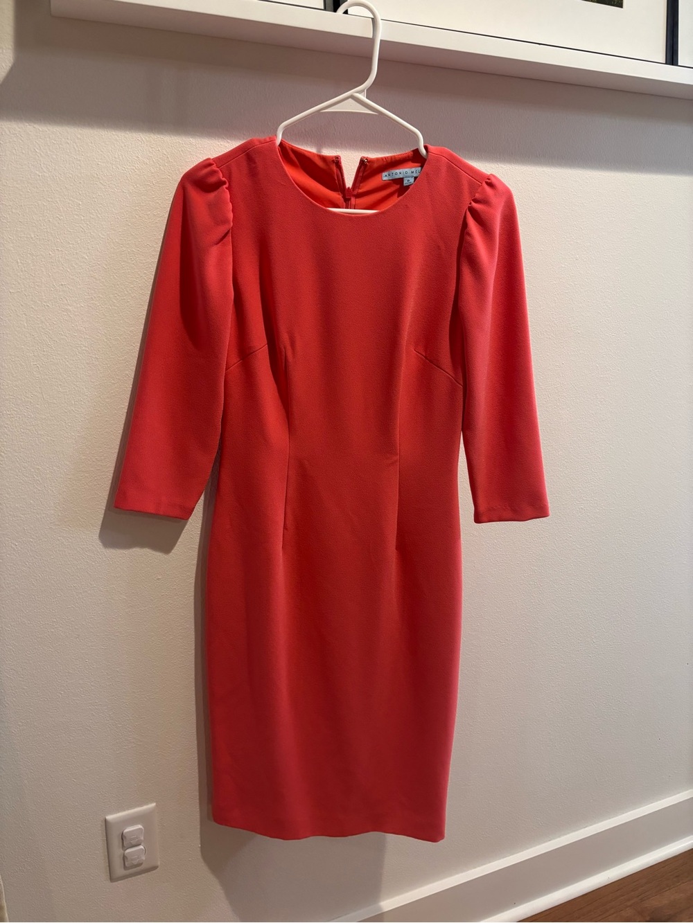 ANTONIO MELANI Coral Midi Sheath Dress with Three-Quarter Sleeves